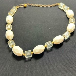 VTG Clear and White Lucite beaded silver metal choker. Pretty!!